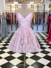 Charming Pink Short Prom Dresses, A-Line V-Neck Homecoming Dress